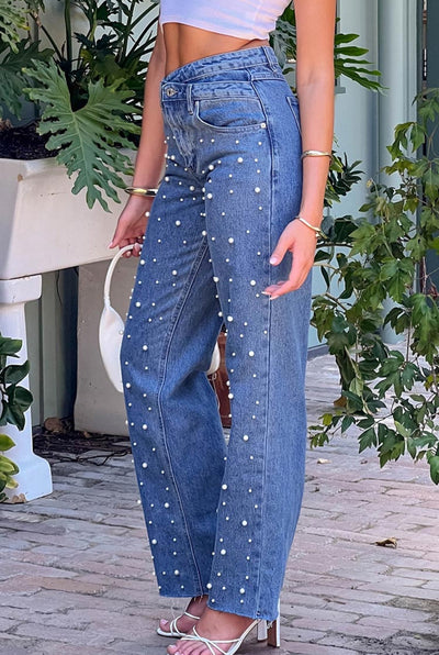 Beate® | Damen-Cargo-Jeans mit hoher Taille und Perlen