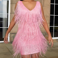 Mégane - Damenkleid mit Fransen für Cocktailabende in Rosa