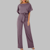 Amber | Damen Overall Fledermausärmel Bindegürtel Weites Bein in Lila
