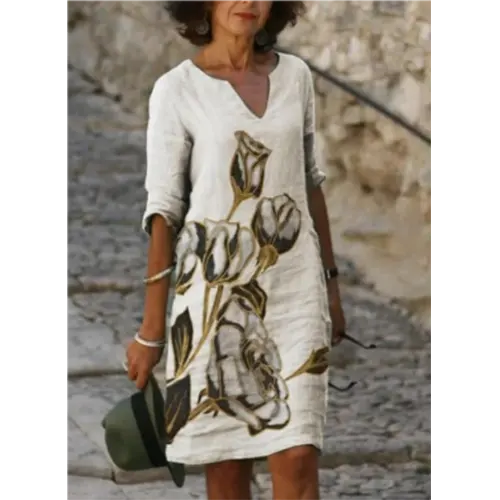 Frühlingszauber | Mini Kleid mit Blumendesign und V-Ausschnitt für Damen
