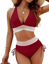 Emmie | Damen Eleganter Bikini Hohe Taille Modern Sommer Bademode in Rot