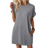 Clariss | Damen T-Shirt Kleid Kurzarm Rundhals Mini Sommer in Grau
