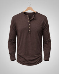 Sam | Herren Casual Henley Rundhalsshirt in Braun