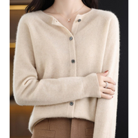 Miriam | Damen Bequem Woll Strickjacke in Khaki