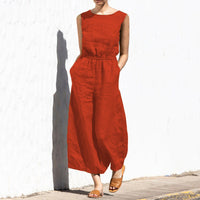 Gerader Jumpsuit mit Falten am Revers ohne Gürtel - Nora in Orangerot