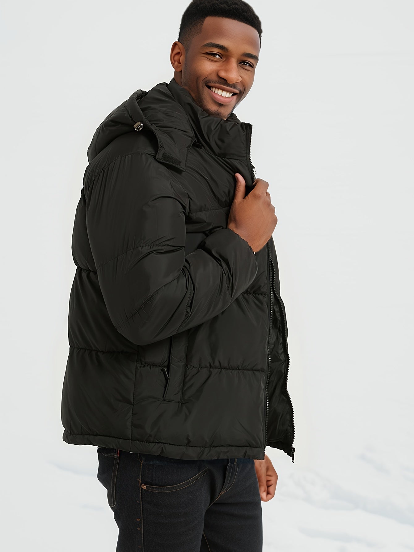 Stilvolle Kapuzen-Polyester-Daunen-Alternative Winterjacke für Herren | Ideal für den Winter