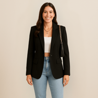 Charlotte | Damen Blazer Tailliert Revers Elegant Business Professionell in Schwarz