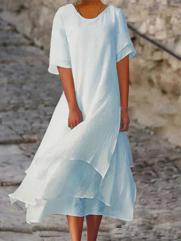 Asymmetrisches lagen-look kleid mit lockerer passform