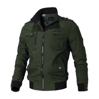 Herren Canvas-Bomberjacke mit Rippbündchen und Brusttaschen in Olivgrün