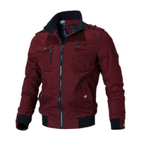 Herren Canvas-Bomberjacke mit Rippbündchen und Brusttaschen in Rot