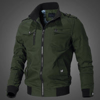 Herren Canvas-Bomberjacke mit Schulterklappen und Front-Reißverschluss in Militärfarbe