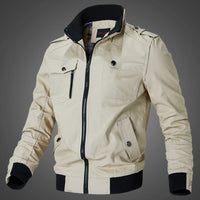 Herren Canvas-Bomberjacke mit Schulterklappen und Front-Reißverschluss in Khaki
