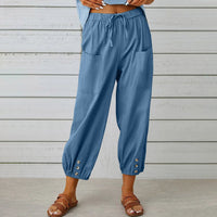 Nora | Weite Damenhose aus Baumwoll-Leinen-Mix in Blauer Himmel