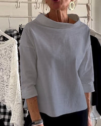 Damenbluse mit Wasserfallkragen 3/4-Arm in Grau