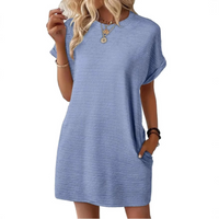 Clariss | Damen T-Shirt Kleid Kurzarm Rundhals Mini Sommer in Hellblau