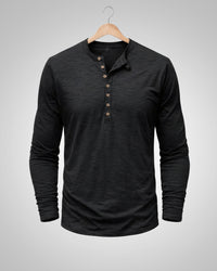 Sam | Herren Casual Henley Rundhalsshirt in Schwarz