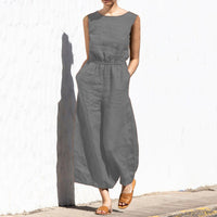 Gerader Jumpsuit mit Falten am Revers ohne Gürtel - Nora in Grau