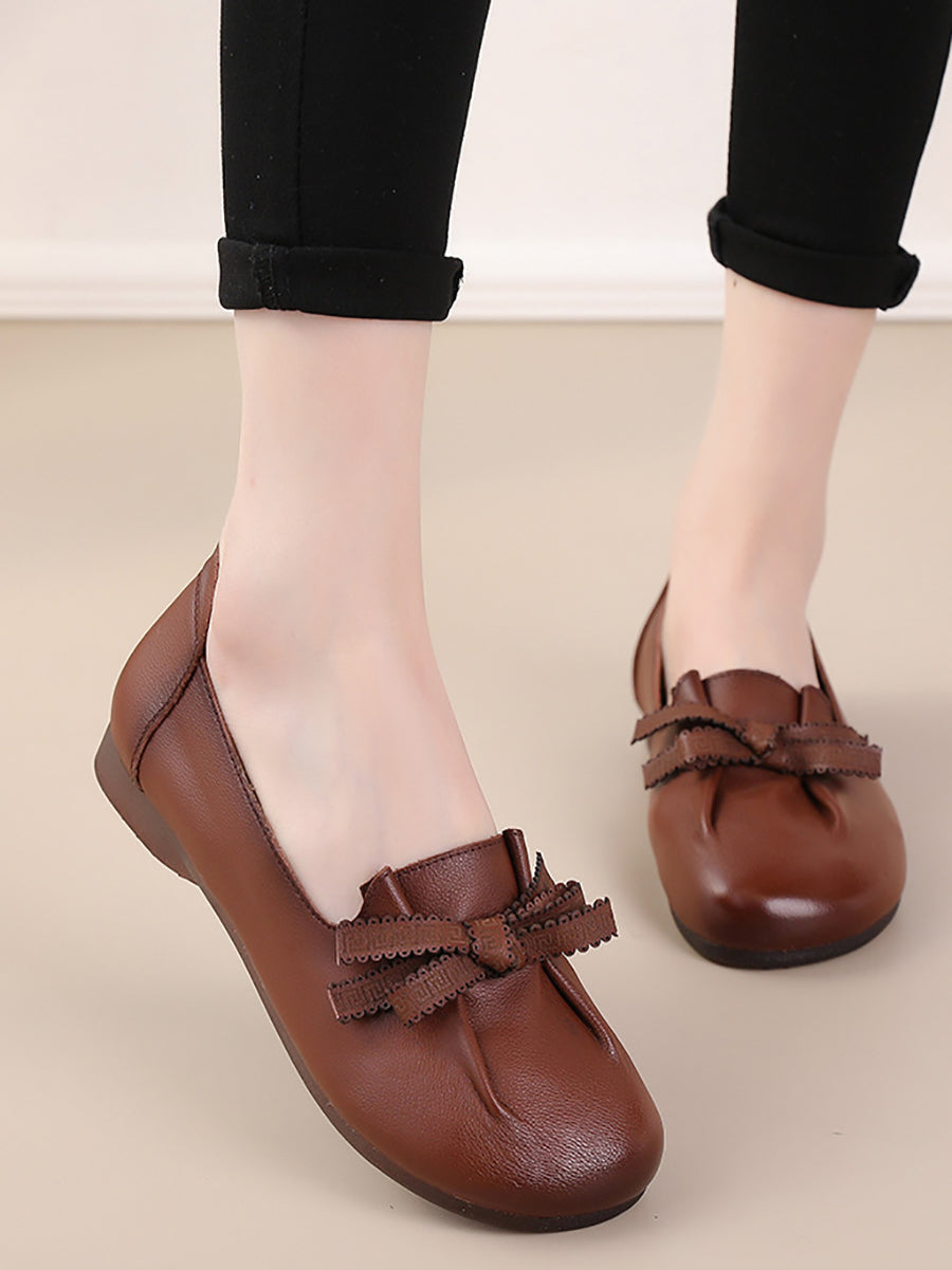 Selly | Damen Sommer Leder Schuhe mit Schleife und Schlitz