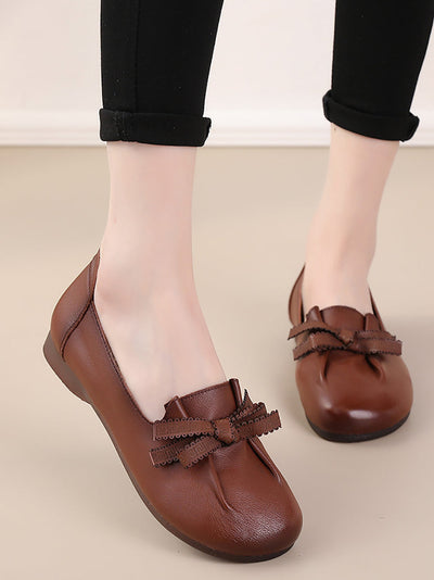 Selly | Damen Sommer Leder Schuhe mit Schleife und Schlitz