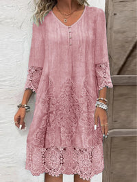 Nora | Damen Boho Blumen-Tunika Kleid mit Spitzenärmeln in Rosa