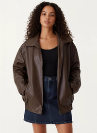 Vanessa | Damen Vintage Oversized Lässiger Lederjacke in Braun