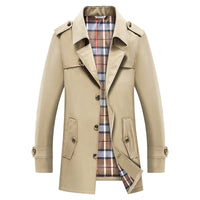 Herren Trenchcoat mit kariertem Innenfutter und Schulterklappen in Khaki