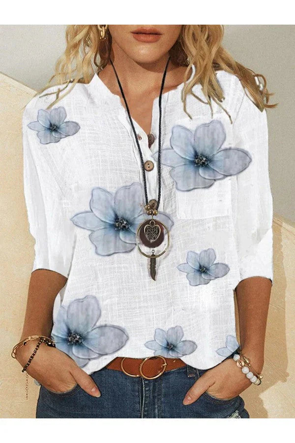 Brunton® | Geblümte Bluse mit halben Ärmeln und V-Ausschnitt