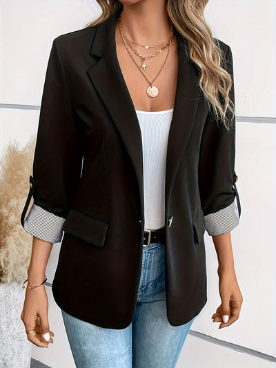Eleganter Blazer Mit Reverskragen, Umgeschlagenen Ärmeln Und Seitentaschen Für Damen |  Ideal für das tägliche Tragen