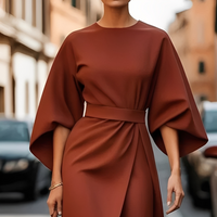 Lauriane - Stilvolles Damenkleid mit Laternenärmeln in Dunkelbraun