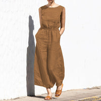 Gerader Jumpsuit mit Falten am Revers ohne Gürtel - Nora in Kamel