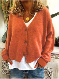 Strickjacke für Damen, Dicker Strick und lässiger Schnitt - Elvarine in Orange