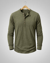 Sam | Herren Casual Henley Rundhalsshirt in Grün