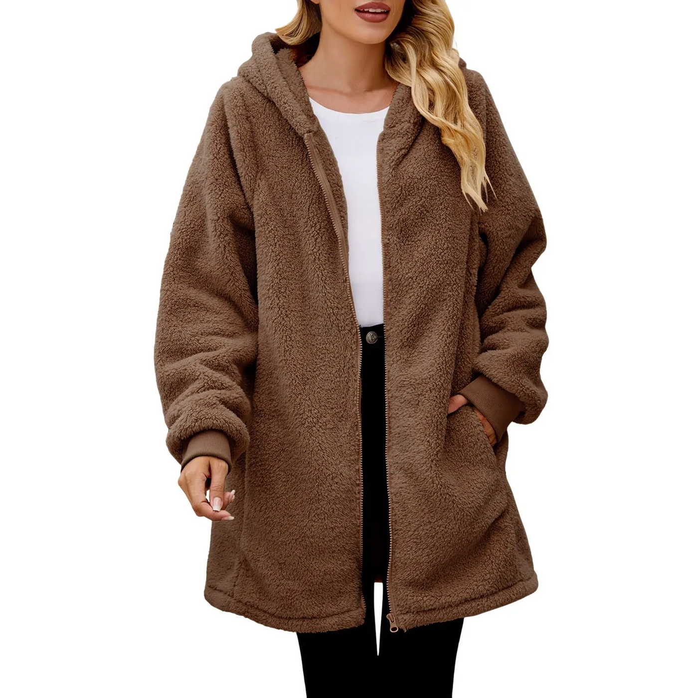 Warme Teddyjacke Damen mit Taschen und lockerer Passform