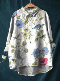 Rosa | Aquarell Blumen Oversized Hemdbluse in Grau
