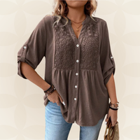 RENATE – Bluse Mit V Ausschnitt Und Knöpfen in Braun