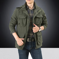 Herren Utility-Fieldjacke mit Klapp- und Reißverschlusstaschen in Olivgrün