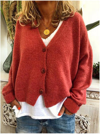 Strickjacke für Damen, Dicker Strick und lässiger Schnitt - Elvarine in Orangerot