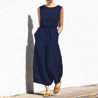 Gerader Jumpsuit mit Falten am Revers ohne Gürtel - Nora in Marineblau