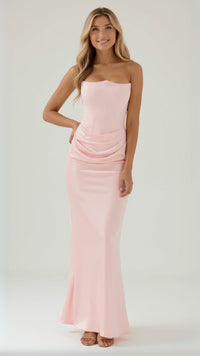 Claudette | Damen Korsett Maxikleid Hochzeitsgast Festlich Elegant Taille in Rosa