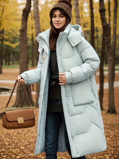 Casual Kapuzen Wintermantel mit Reissverschluss und Knopf für Damen | Ideal für den Winter