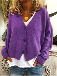 Strickjacke für Damen, Dicker Strick und lässiger Schnitt - Elvarine in Lila