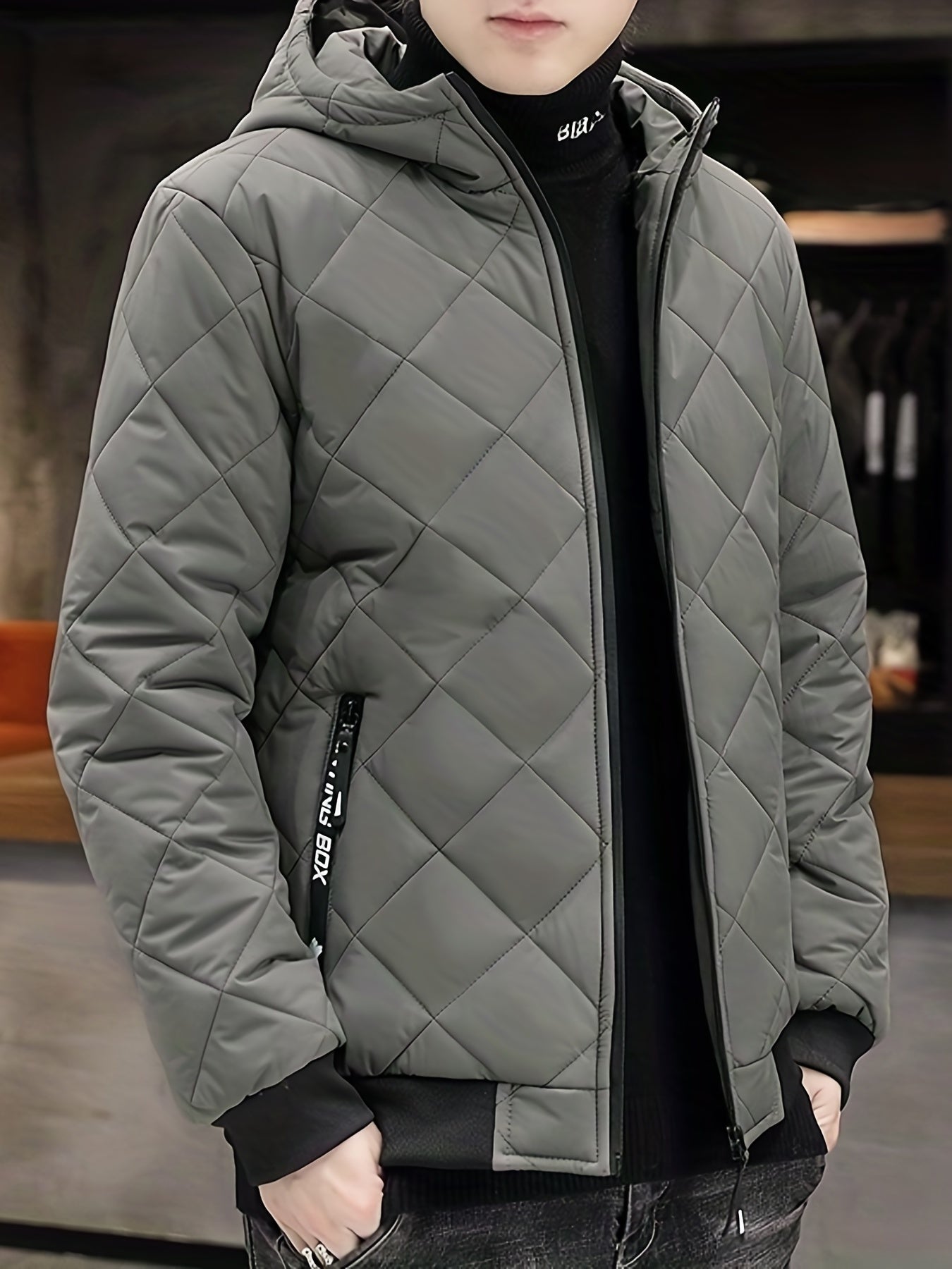 Warme Kapuzen Puffer Winterjacke mit Reissverschluss und Kordelzug für Herren | Ideal für den Winter