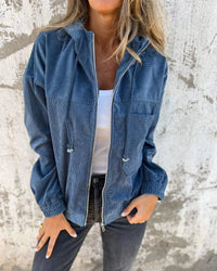 NOYA | Cord-Kapuzenjacke mit Reißverschluss in Blau