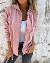 NOYA | Cord-Kapuzenjacke mit Reißverschluss in Rosa