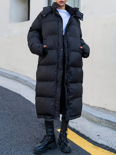 Warmer Casual Langer Schwarzer Winter Puffer Mantel mit Kapuze für Damen | Ideal für den Winter