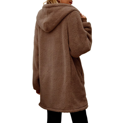 Trevalé - Langer Teddy-Jacke Damen mit Kapuze und Reißverschluss