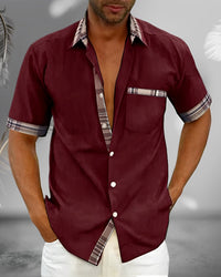 Theo | Herren Kurzarm Shirt Komfort Casual Sommer Urban Modern in Burgunderrot