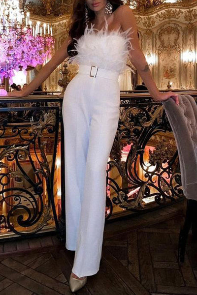 Fudus | Federn Mit Gürtel Schulterfreies Jumpsuit