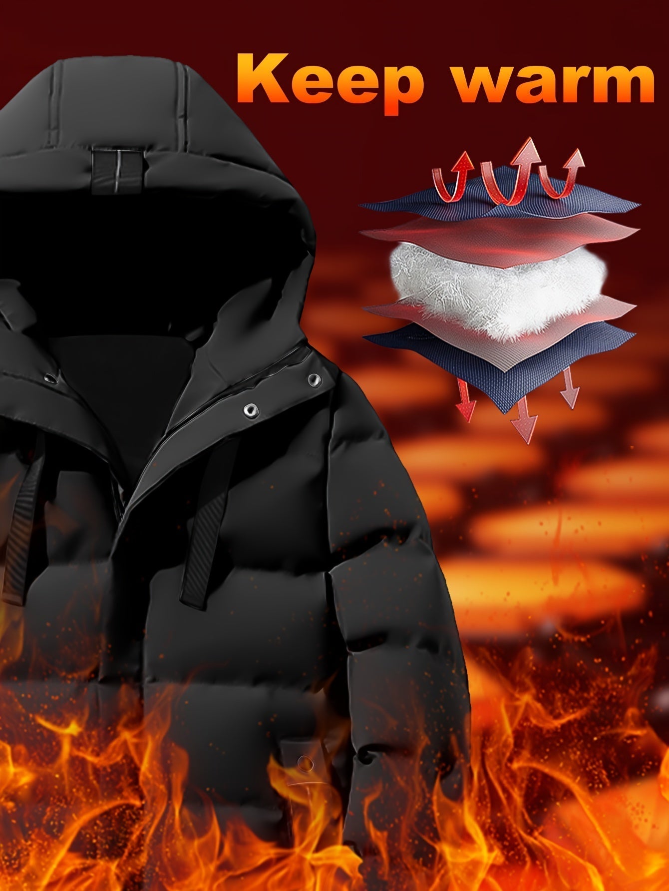 Eleganter Baumwoll-Steppmantel mit Kapuze und großer Tasche für Herren | Ideal für den Winter