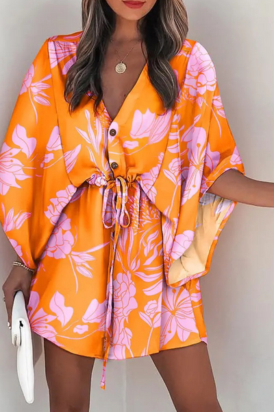 Fudus | Bedrucktes Patchwork Kleid Mit V-Ausschnitt